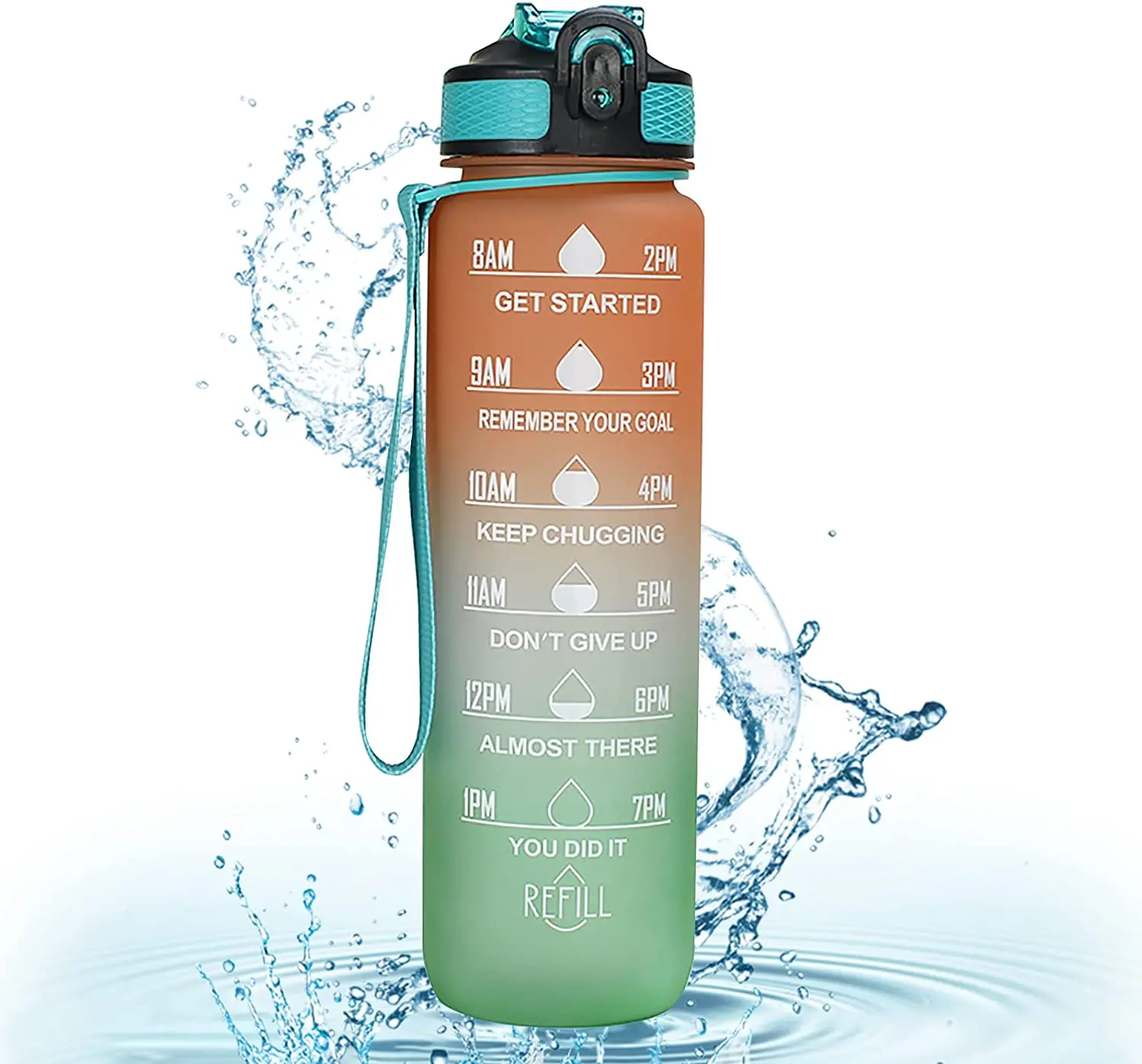 Hiking Water Bottle Frosted Plastic Bottle 1 Liter 32 Oz Motivational Water Bottle With Time Marker Reminder