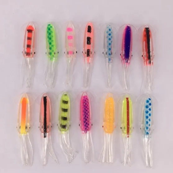 KY OEM Sri Lanka Hot Sell  PVC Colorful Luminous 8cm  10cm 12cm 15cm Squid Soft Bait  Fishing Lure Fishing Bait Tunas Bait