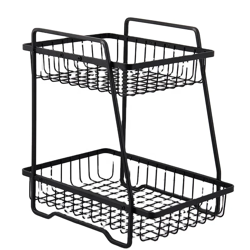 Fruit rack 2021 iron household storage appliances 2 layers black fruits kitchen baskets