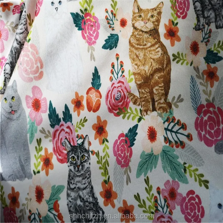 Custom Animal Print Organic Cotton Fabric For Baby Clothes Cute Cats Printed Cotton Fabric Dog Printed Fabric