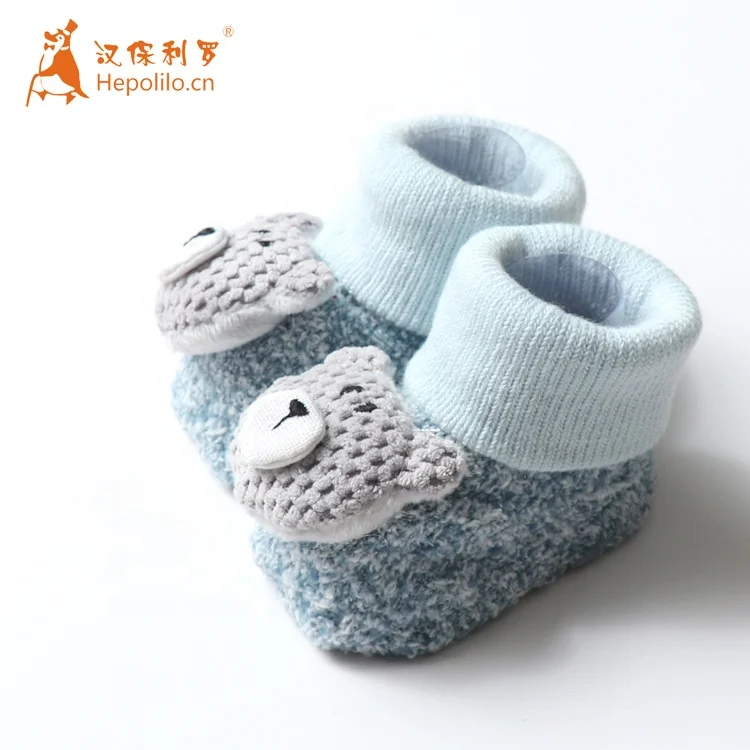Factory Stocking Supply Anti Slip Girl Boy Toddlers Knitted Baby Socks Bowknot  Design Organic Cotton 3d Baby Slipper Socks