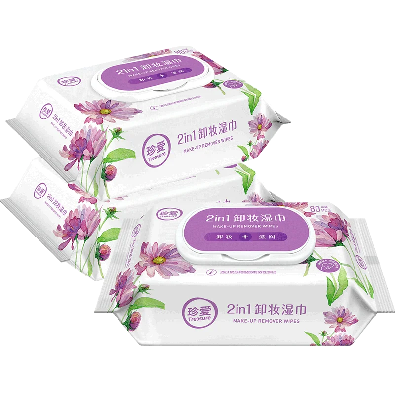
Treasure XZ21 Big Pack 80 Wipes Lady Facial Cleansing Wet Tissue, Makeup Remover Wet Wipes 