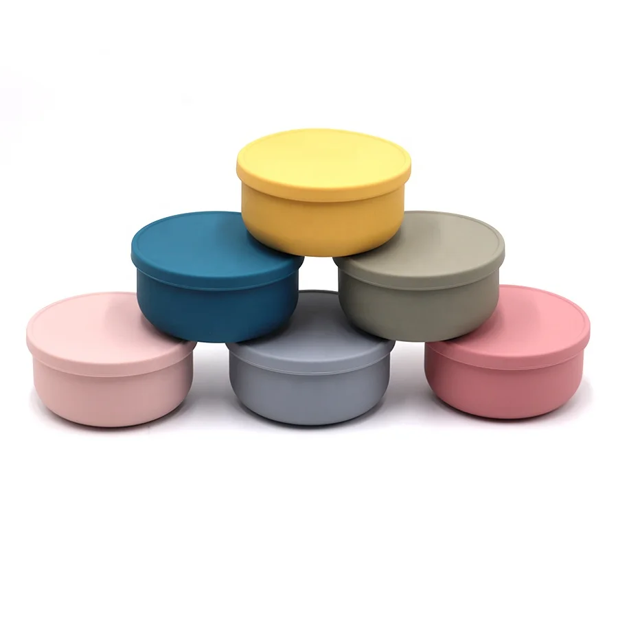 BPA free Food grade Portable leakproof silicone lunch bowls with lid for baby kids toddler silicone lunch container with lids