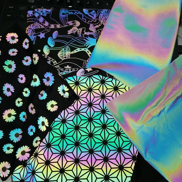 Wholesale Rainbow Reflective Fabric Spandex Polyester Iridescent Reflective Fabric for Fashion Clothing or Jacket