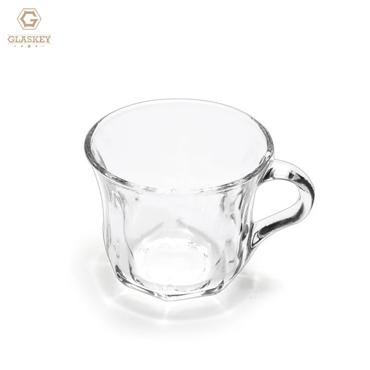 Turkish Black Tea Glass Wholesale Flower Shape Bottom Tea Coffee Cup Milk Glass Mug With Handle