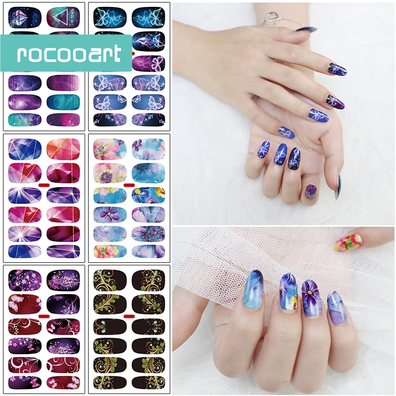 Rocooart custom False Full Nail Wraps Art Polish Stickers Decal Strips Self-Adhesive Fake Nail Design Manicure Nail Wraps