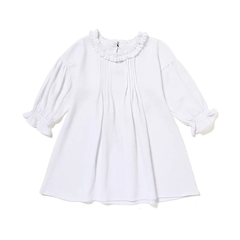 
Children Princess Dress Lace Long-sleeved Solid Color Linen Skirt Baby One-piece Dress 