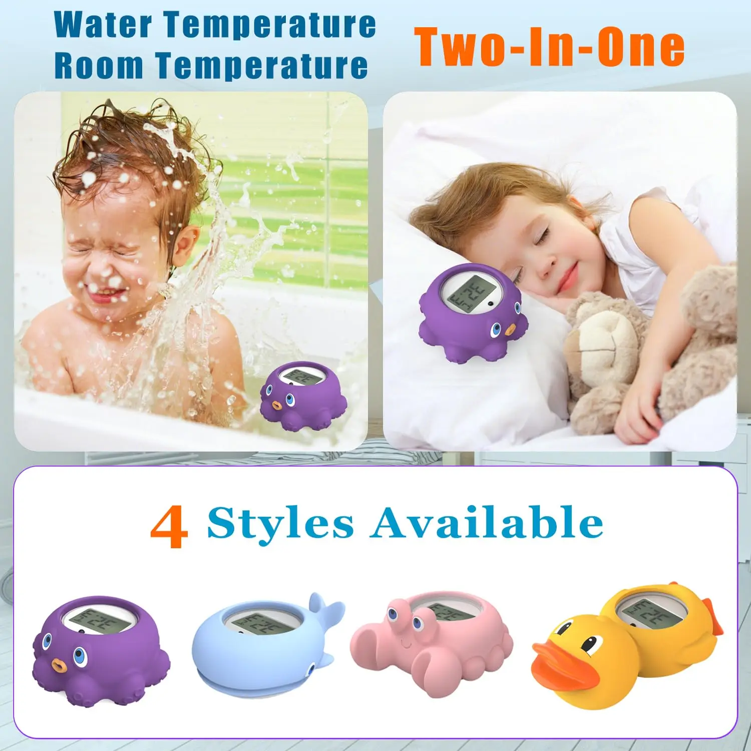 Baby Bath Thermometer with LED Display and Temperature Warning Digital Room Thermometer Fahrenheit Water Temperature Thermometer