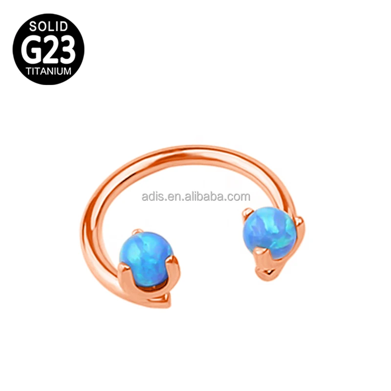 Titanium piercing jewelry internally threaded CBR horseshoe circular barbell with prong set opal stone top