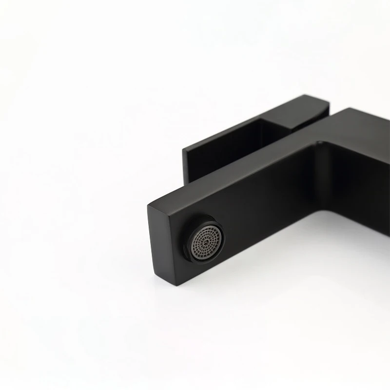 Modern Simple Design Matte Black Square Basin Tap Mixer Waterfall Bathroom Faucet Tap Brass Single Handle Washroom Faucets