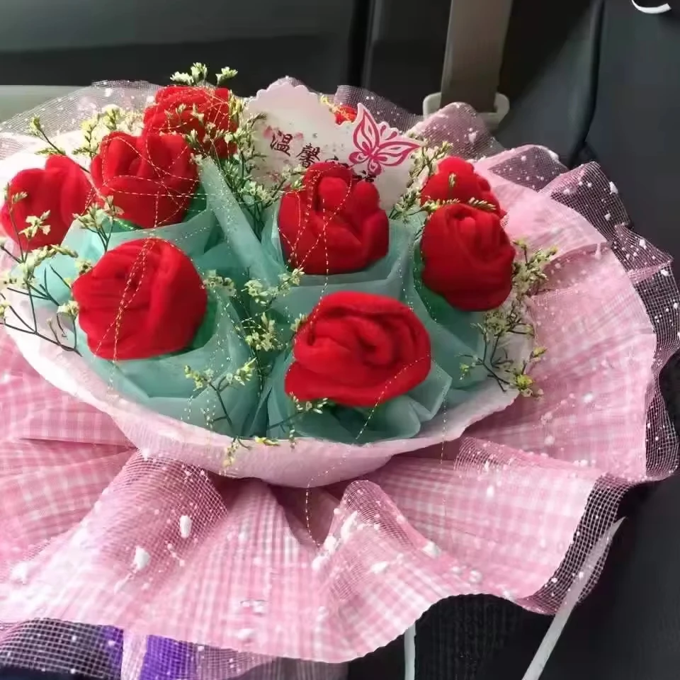 Красочные гибкие стебли Плюшевые розы Искусственные цветы Роза мультяшный занавес цветок день Святого Валентина букет цветов