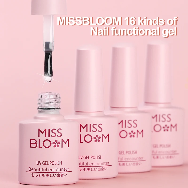 MISSBLOOM oem custom logo long lasting uv/led lamp rubber base coat and top coat soak off rubber gel nail polish for nail art