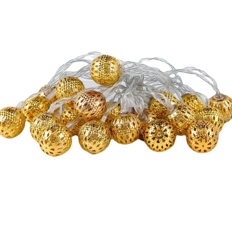 Moroccan ball string lights led iron hollow metal flashing Christmas decoration