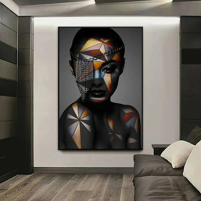 Geometric Makeup African Black Woman Canvas Posters Figure Art Picture HD Print Modern Wall Painting for Living Room Decoration
