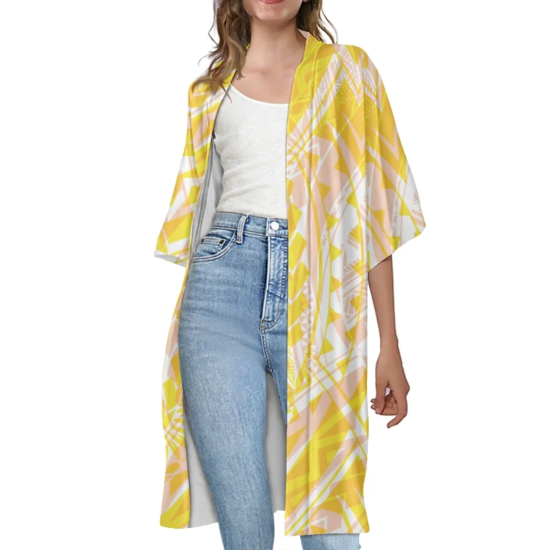 custom clothing women polynesian samoa tatoo design black vintage half sleeve cardigan casual plus size open front cardigan