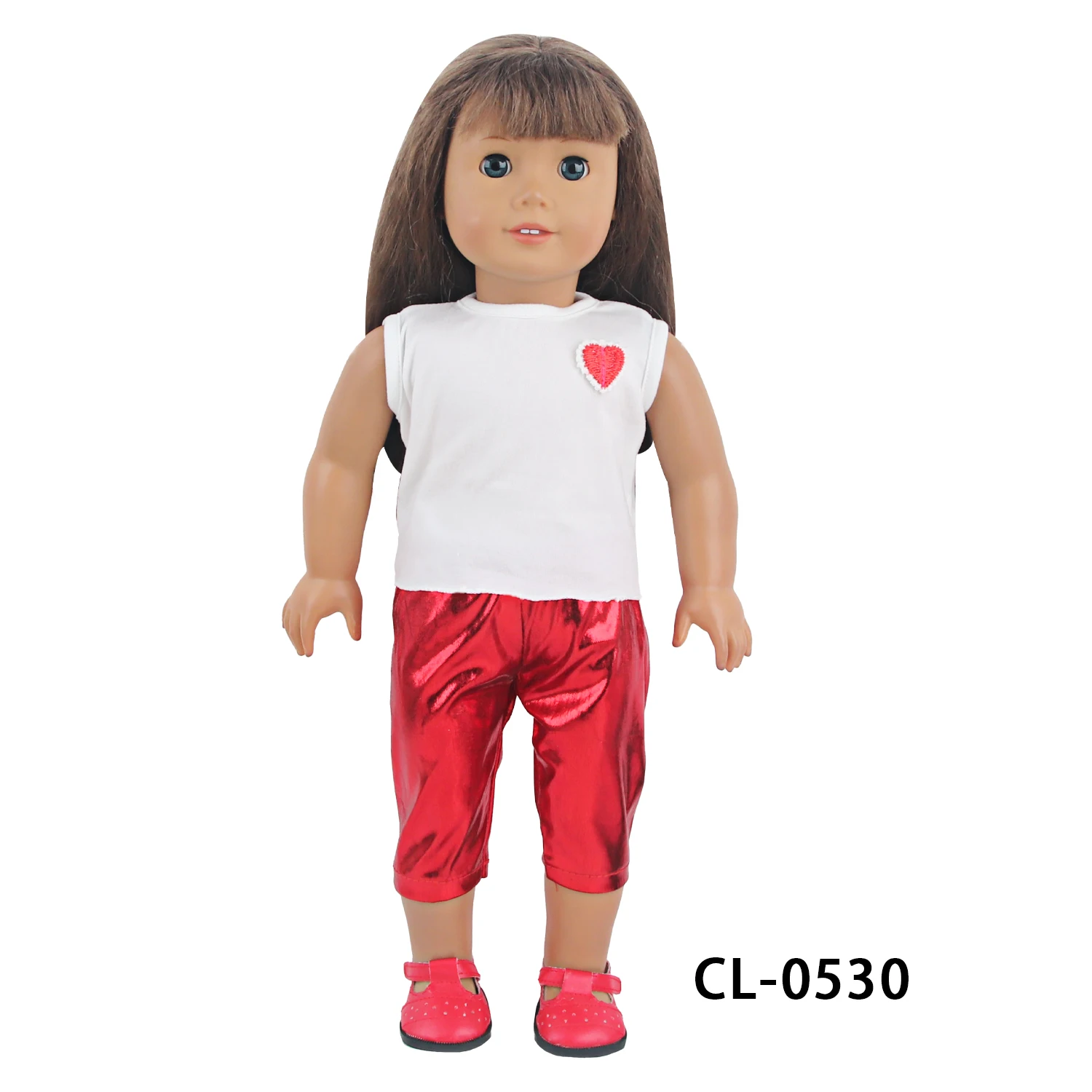 Misu Hot Sale New Style 18 Inch Doll Clothes Love heart white sleeveless top and red pants for girls
