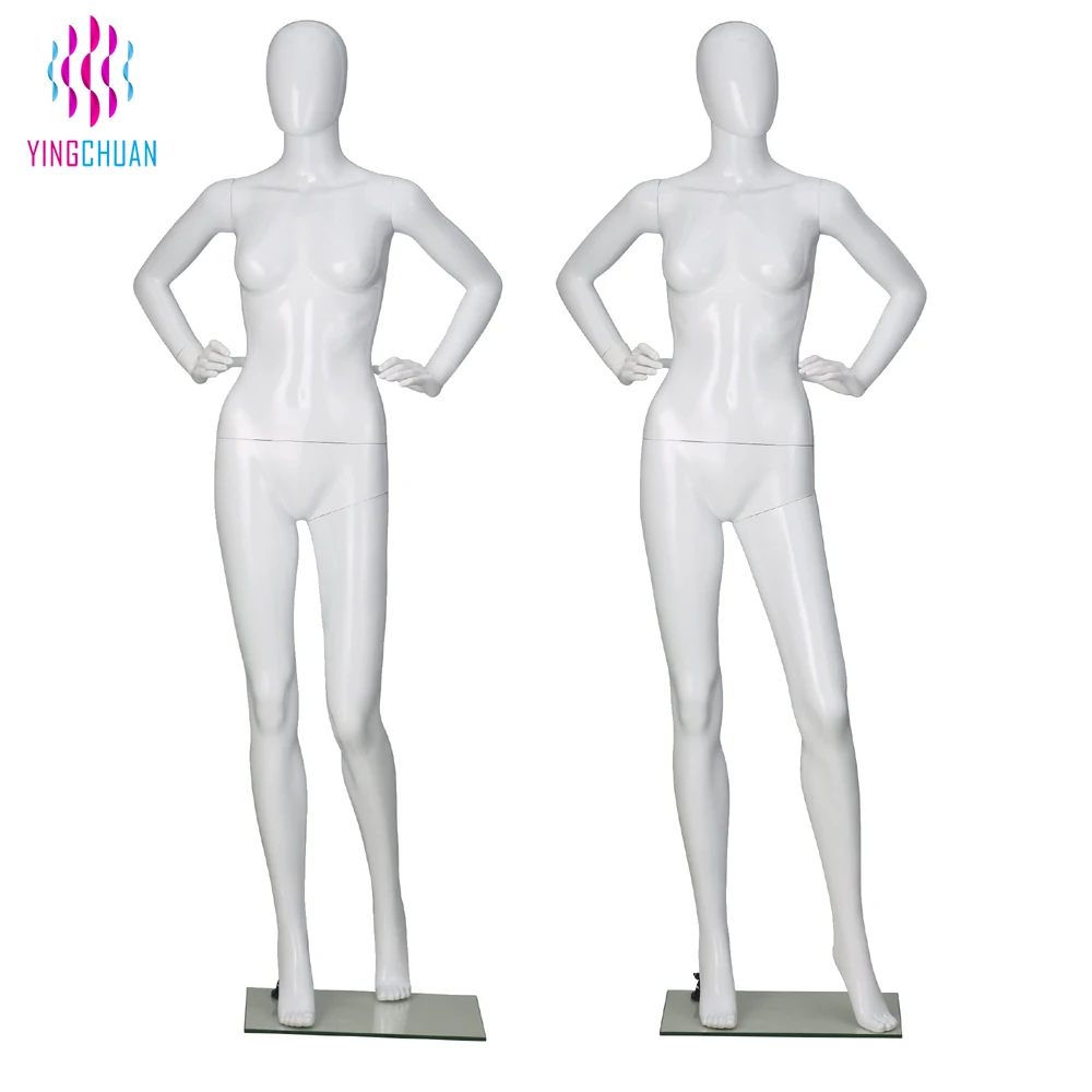 White Glossy Female Mannequin Full Standing Pose Fiberglass Woman Mannequin With Hand