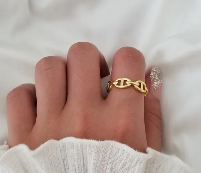 Hot Selling Stainless Steel Ring Jewelry Handmade Minimalist Chain Ring PVD Gold Marine Link Chain Ring