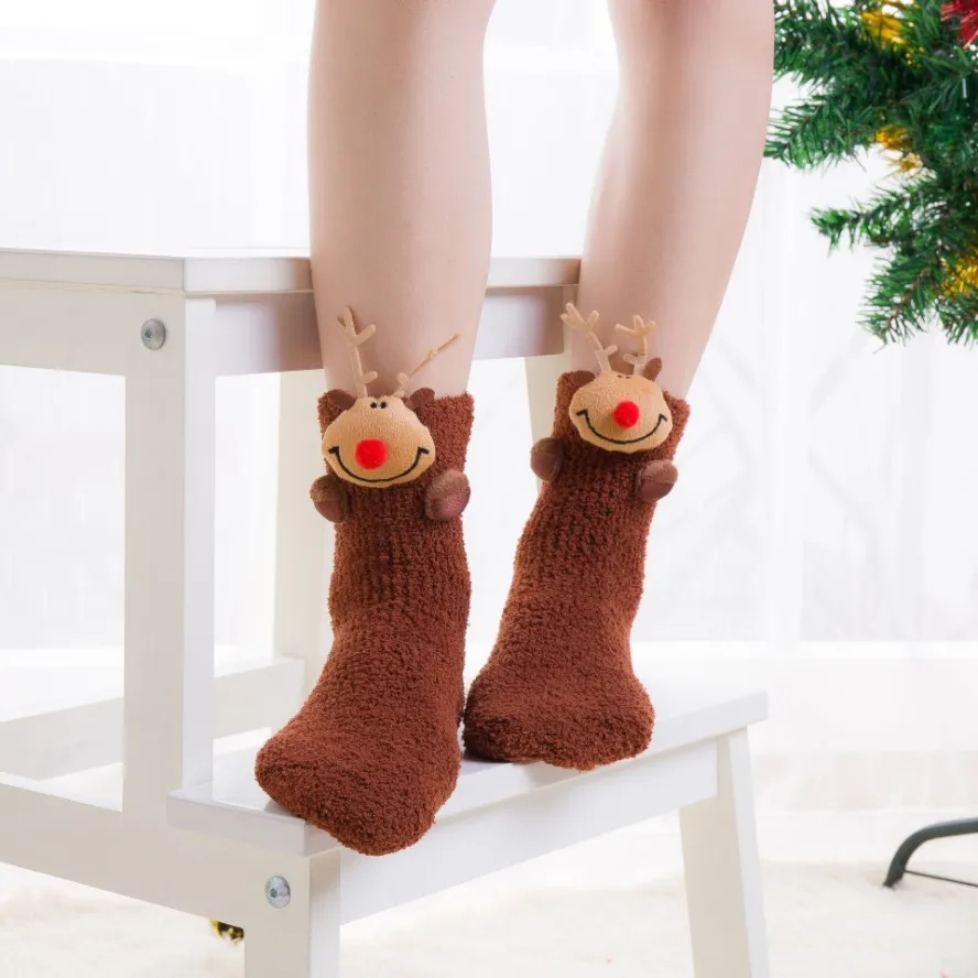 Manufacturers wholesale Christmas socks parent-child autumn and winter coral velvet thick cartoon non-slip warm socks