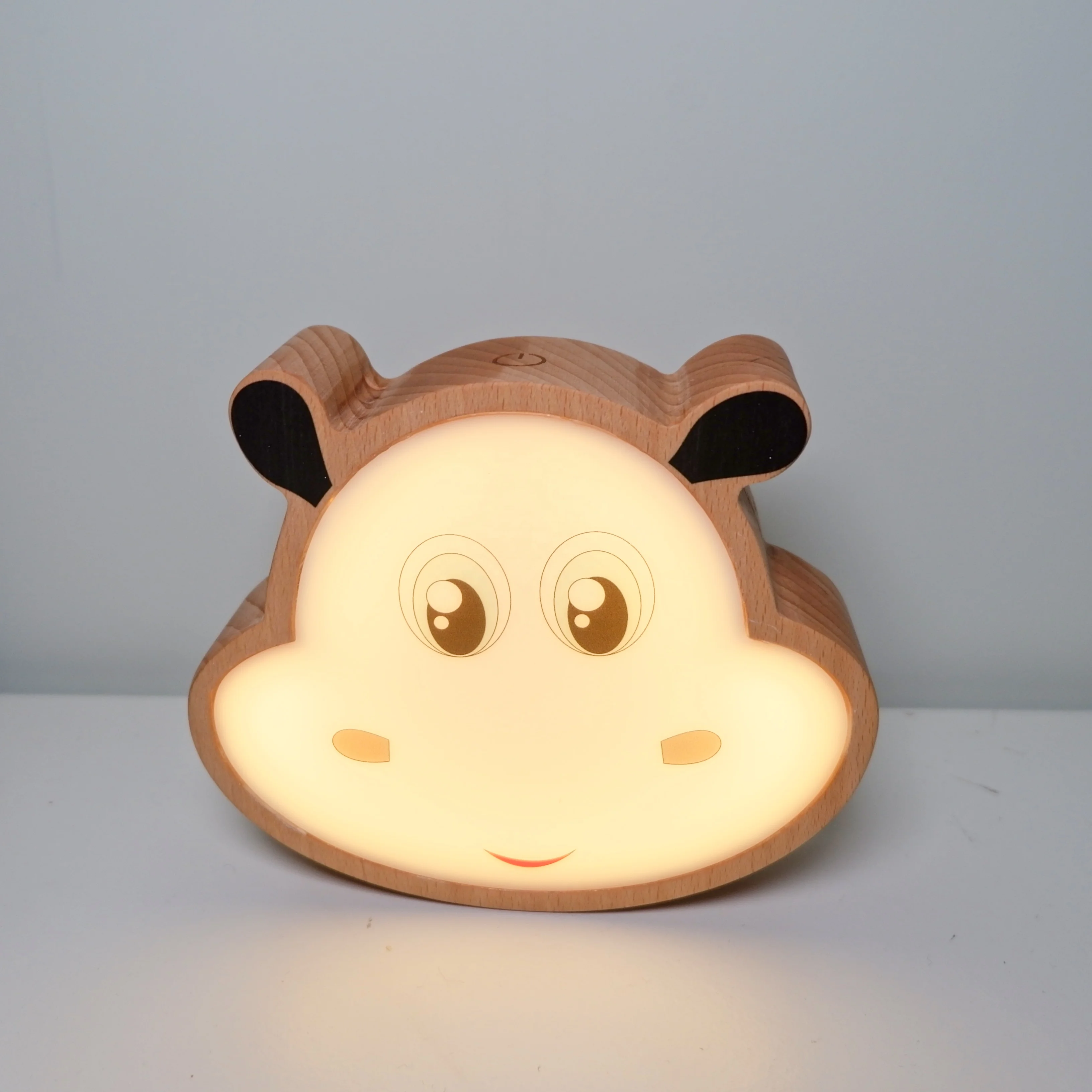 Custom Animal Face Touch Sensor Wooden Night Light Rechargeable Baby Night Light Kids Room Bedside Lamp