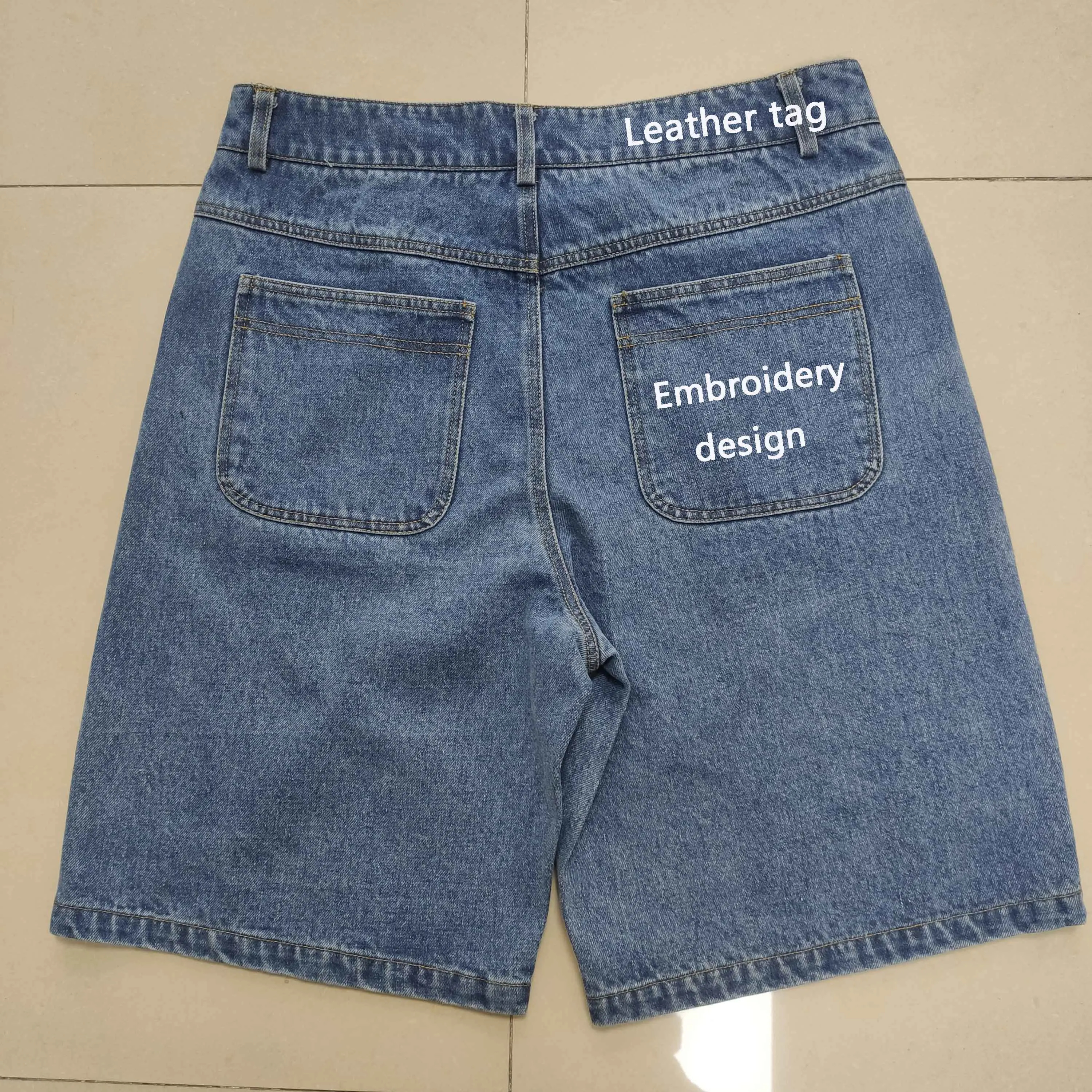 Wholesale Summer High Street Baggy Jean Shorts Custom Logo Premium Solid Color Denim Shorts For Men