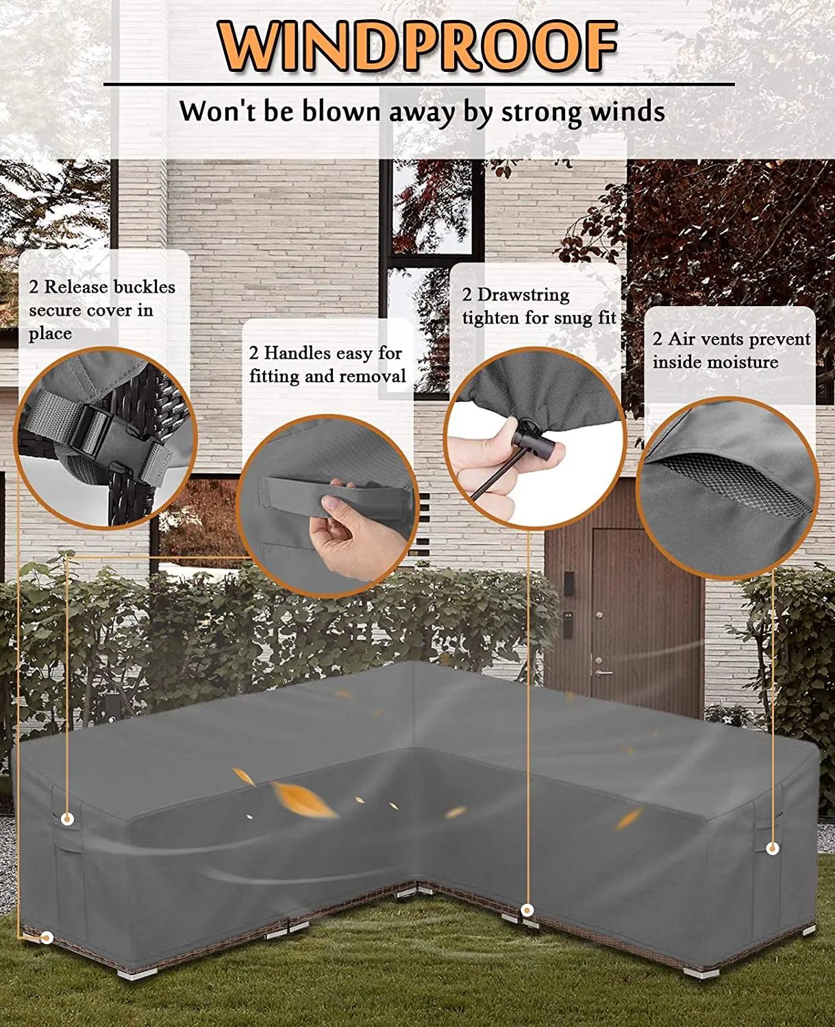 Heavy Duty Waterproof Patio Sofa Cover Waterproof Outdoor Sectional Cover Couch Anti-Fade Sofa Set Furniture Cover