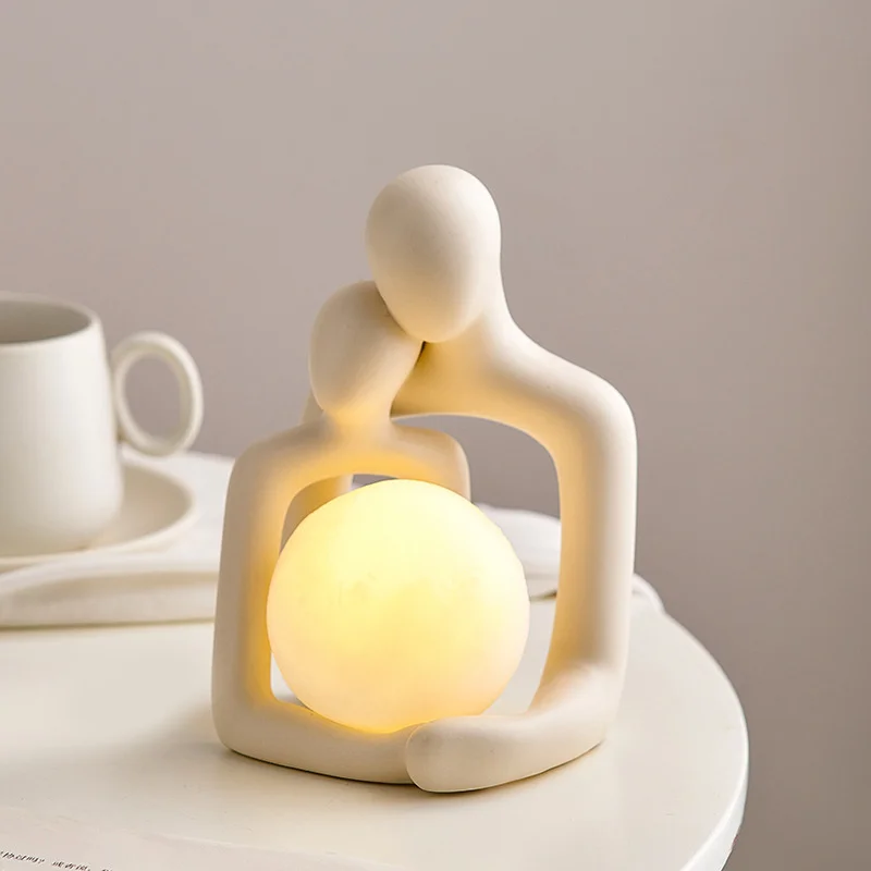 Home Decoration Ceramic LED Night Light Realistic Porcelain Human Body Hand Holding Ball Tabletop Knick-Knack For Christmas gift