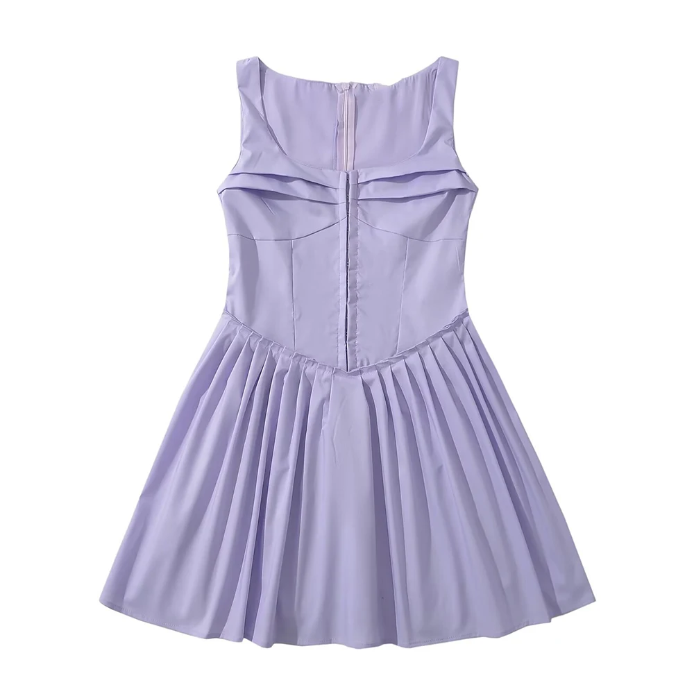 PB&ZA Women 2024 New Chic Fashion Pleated MINI Dress Vintage Sleeveless Female Dresses Vestidos Robe Mujer