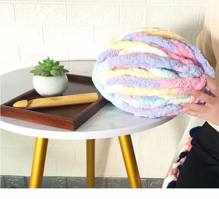 china fancy 100 recyle hand knitting ice bar yarn crochet polyester dyed chenille anti uv yarn egypt