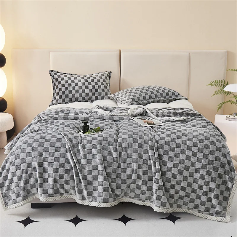 3D Checkerboard Rabbit Plush Blanket Double Bed For Fall And Winter Nap Plaid Faux Fur Throw Blanket Recycled Polyester