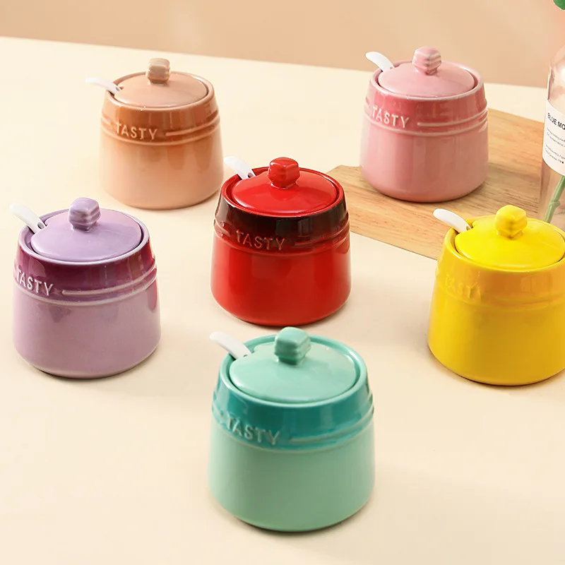 Unique design colorful empty small salt jar wholesale ceramic spice container set luxury kitchen spice jars
