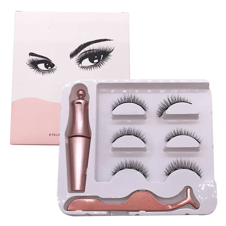 no glue magnets eyelashes wholesale price 3dmagnetic eyelashes kit with magnetic eyeliner Private Label magnetic eyelashes set