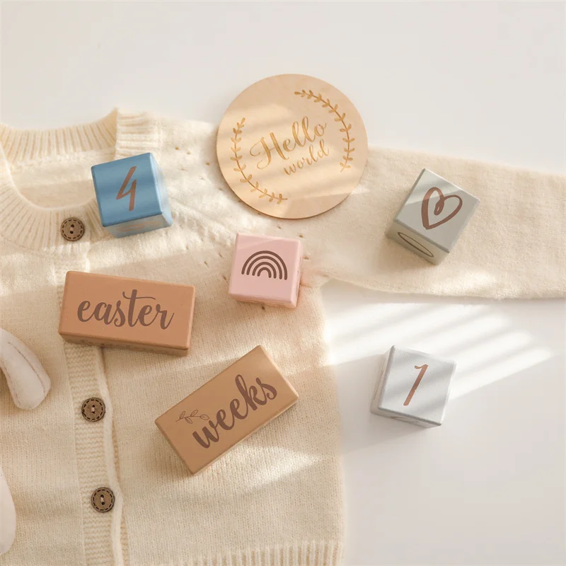 Monthly Milestone Wooden Blocks Set for Newborns for Holiday Decoration Baby Souvenirs and Teeth Box Gift