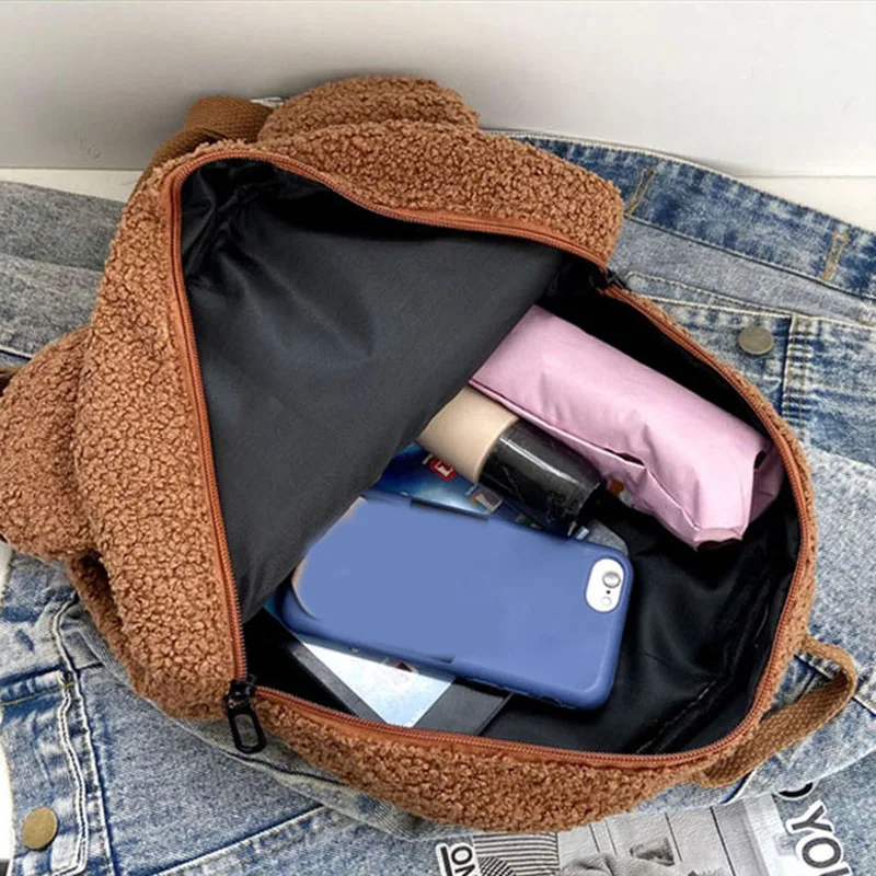 Kids Backpack For Girls Cartoon Bear Ear Plush Bag Fleece Boys Girls School Bags Fashion Korean Women Mini Cute Backpack Bags
