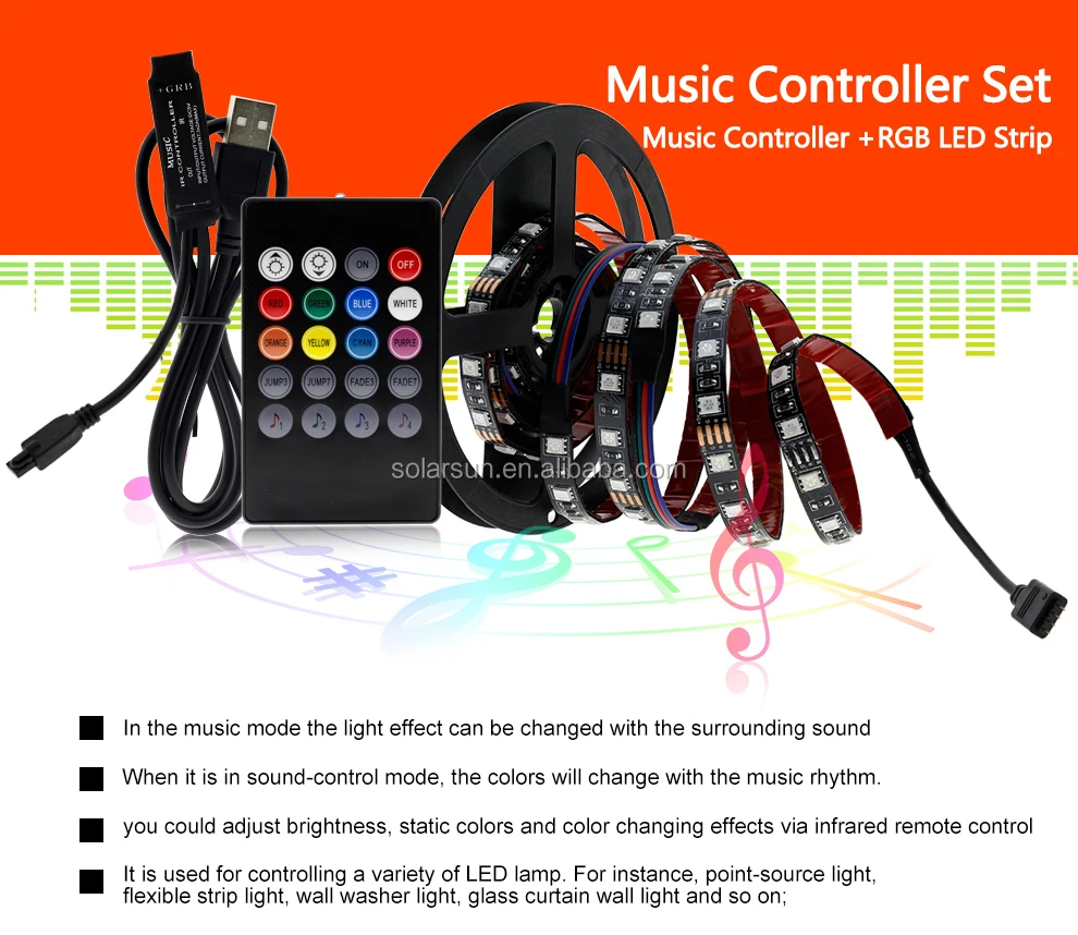 Smd5050 Usb Powered Dc5v Decoration For Tv Ktv Theatre Compute Mood Ip65 Color Dmx Led Strip Light With Remote Controller Kit