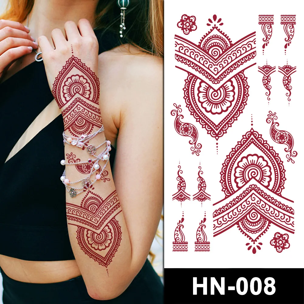 Quality Wholesale Red Black Water Proof Temporary Mehndi Instant Henna Tattoo Stickers Sexy for Women Girls