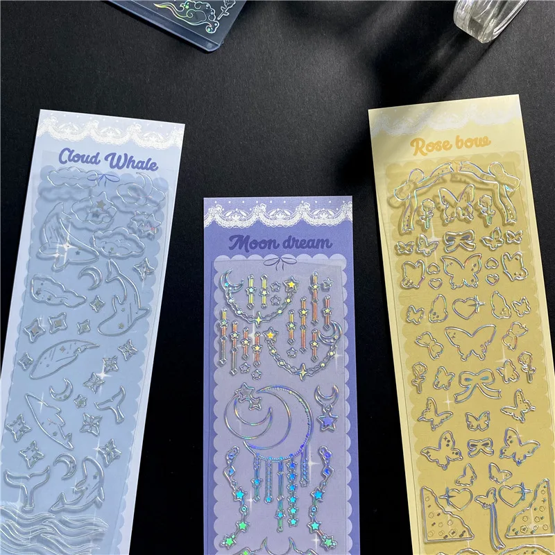 1Pc Korean Transparent Laser Silver Jellyfish Cute Butterfly Whale Stickers Kawaii Stationery DIY Diary Album Decorative Sticker
