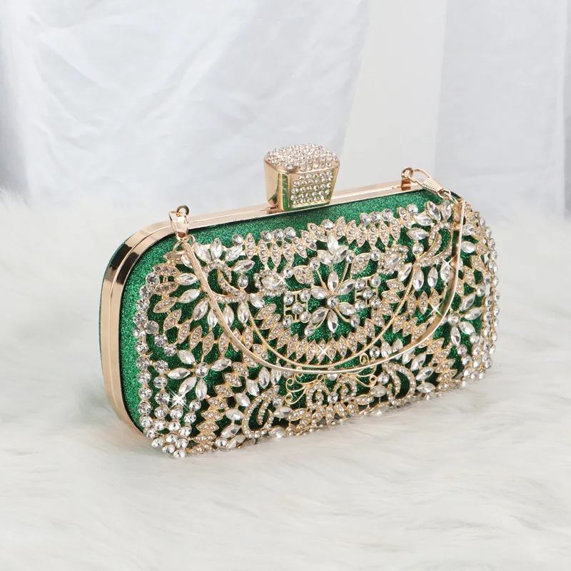 Luxury Floral Diamond Rhinestone Pearls Beaded Crochet Bag Wedding Crystal Banquet Hand Bag Clutch Purse Lady Bridal Evening Bag