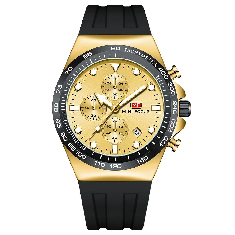 MINI FOCUS 0488G Fashion Sports casual Silicone Strap Waterproof Watch for Men Luminous Hands Date Quartz Watch