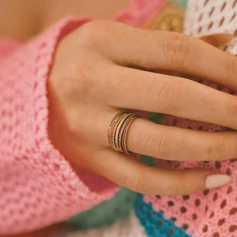 Hot Selling Fashionable Simple Stacking Rhinestone Ring Decoration Gift Stainless Steel Rings