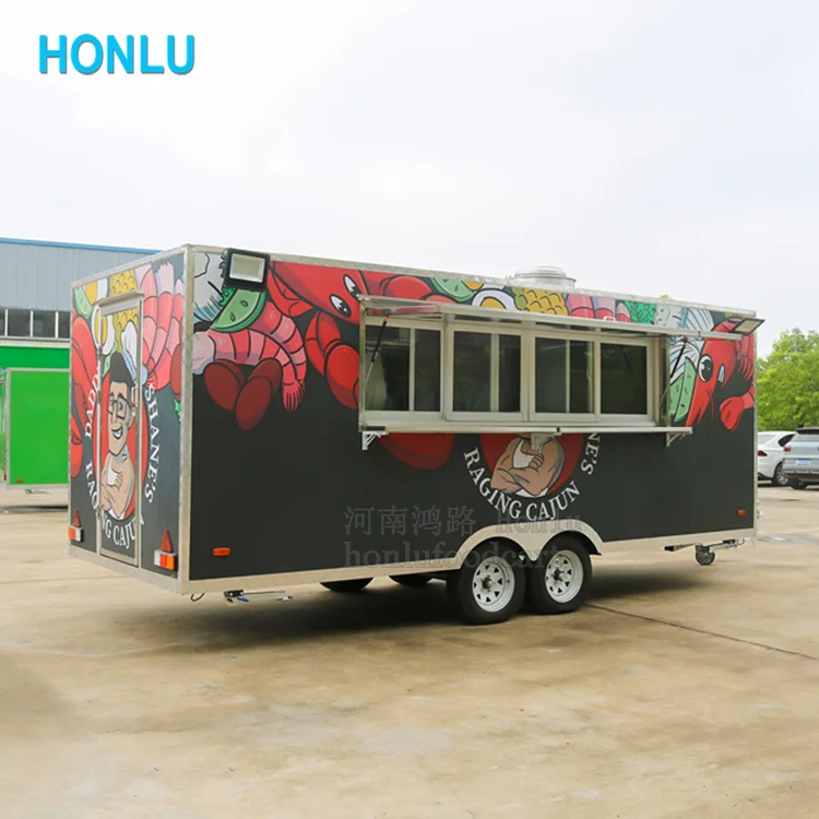 5.5M Mobile Food Restaurant Truck Factory Custom Trailer Logo Painting And Kitchen Equipment