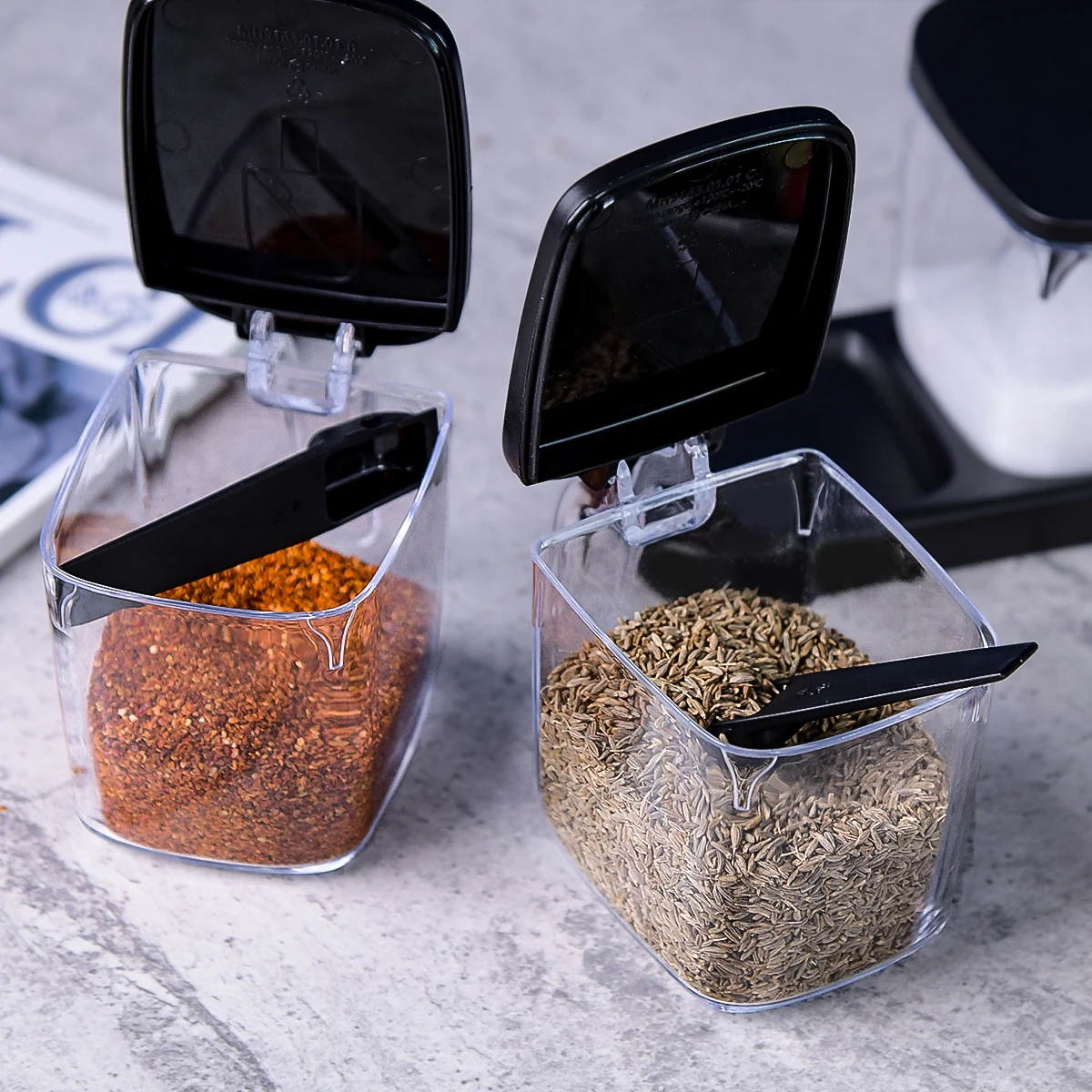 Seasoning Organizer Box Set Clear Seasoning Box 4 Spice Jars Condiment Containers With Lids Tray Seasoning Organizer For Salt
