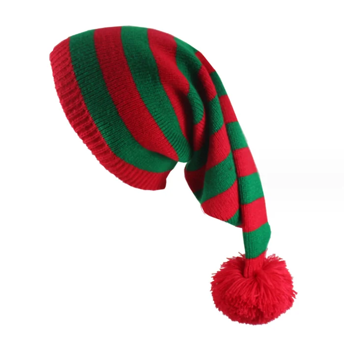 SA637 Party Dress Up Knitted Santa Hats Adults Christmas Striped Beanie Candy Cane Holiday Winter Hats for Women Men
