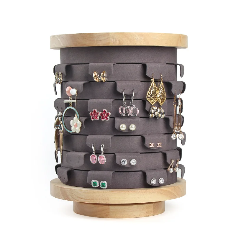 Rotating Countertop Beige Earrings Cabinet Gold And Grey Store Jewelry Acrylic & Gold Displays Showroom Jewelry Display