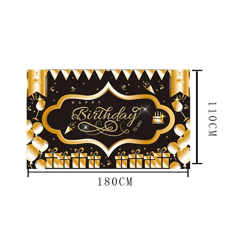 Stock 100D polyester glitter gold happy birthday background banner For Birthday Party Supplies