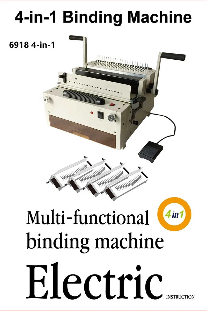 6918 4in1 multifunction electric book binding hole punch machine Coil binder double wire comb binder