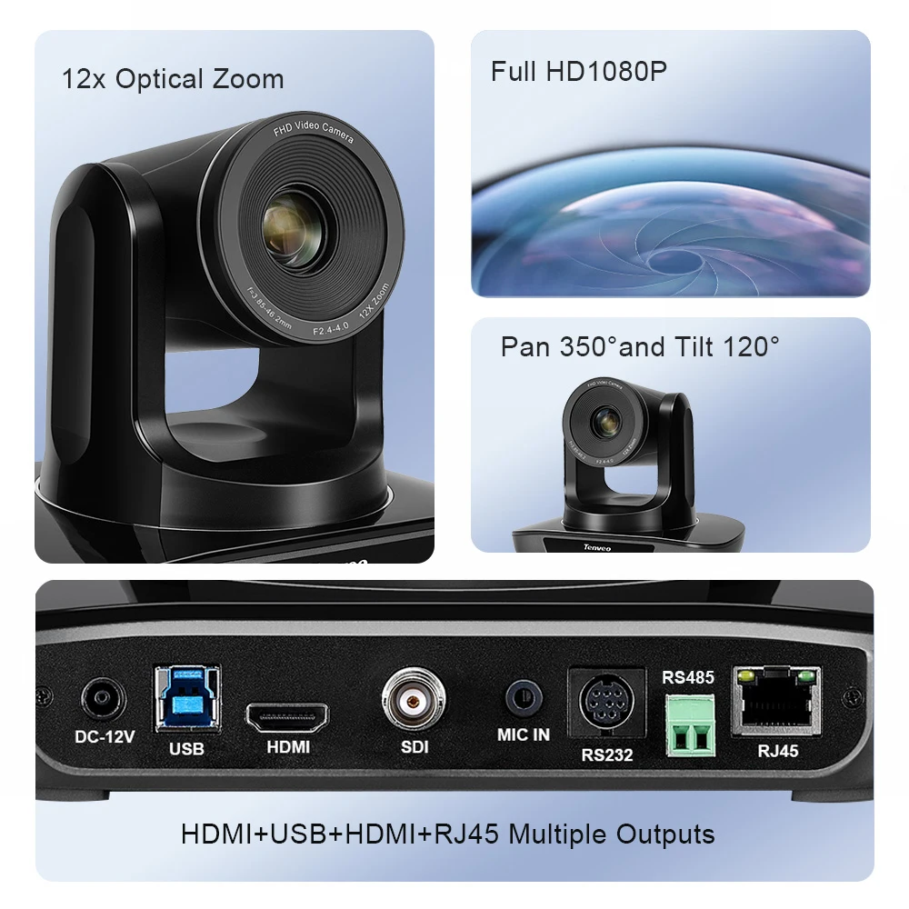 Hot Sale tenveo 12x Optical Zoom Can Controlled By Rs232 Video Conference Camera H Dmi Broadcast Ptz Camera