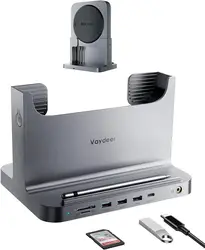 Mac Mini Stand Plastic Dock for Mac Mini 8-in-1 Dock Station Holder with Power Adapter USB 3.0 Port Type C Hub