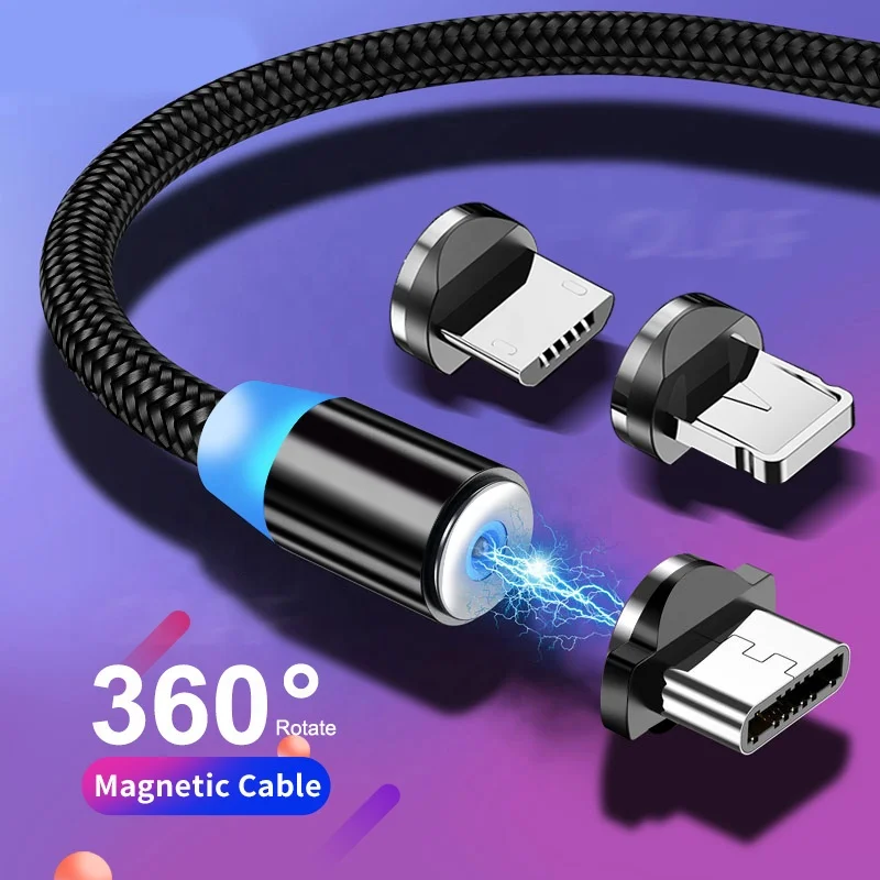  Бесплатная доставка oem 3 в 1 быстрая зарядка Магнитный usb кабель led Плетеный мобильный телефон зарядное устройство micro type