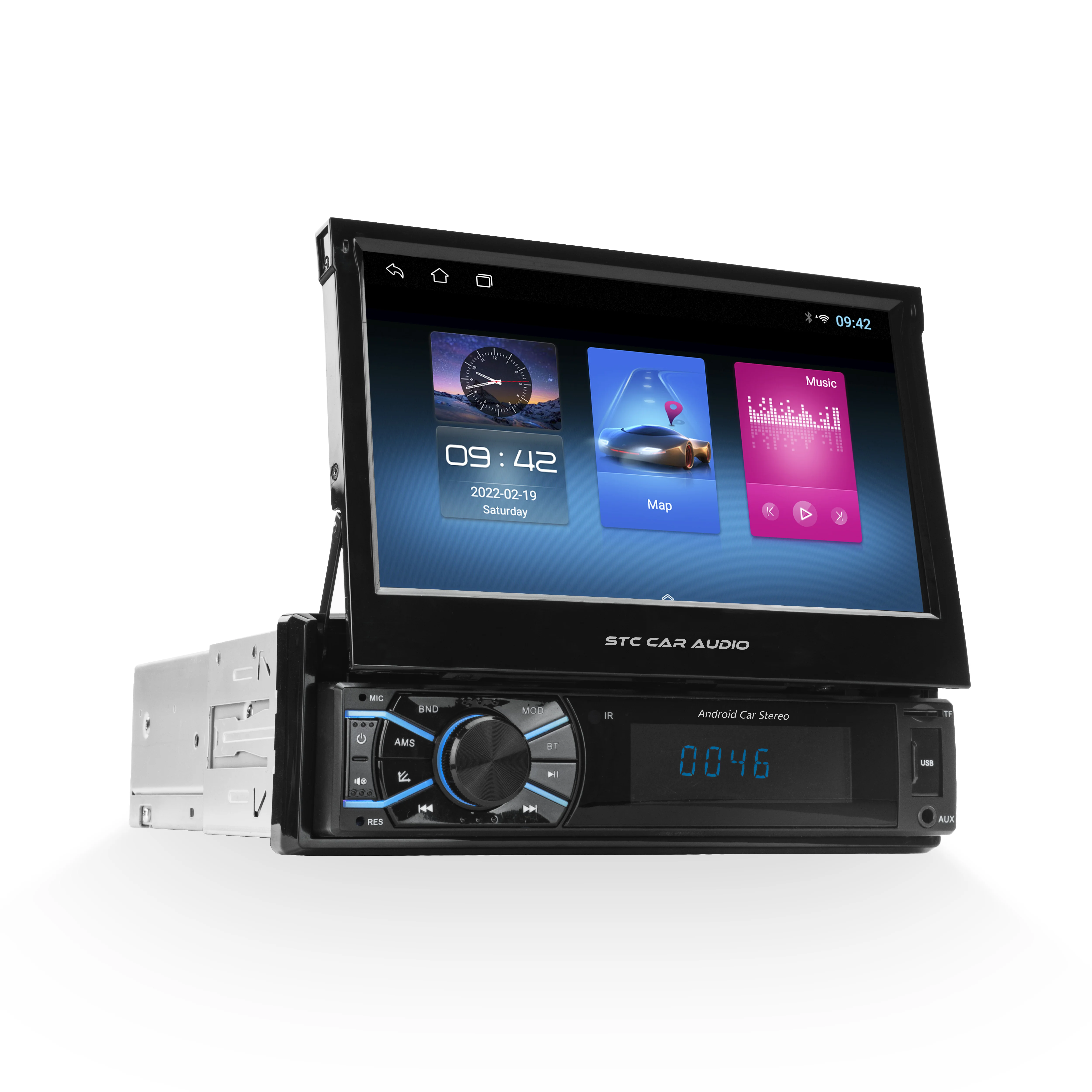 STC Ready to ship product 7' Android Car Radio Retractable Touch Screen Gps Wifi SWC car dvd player